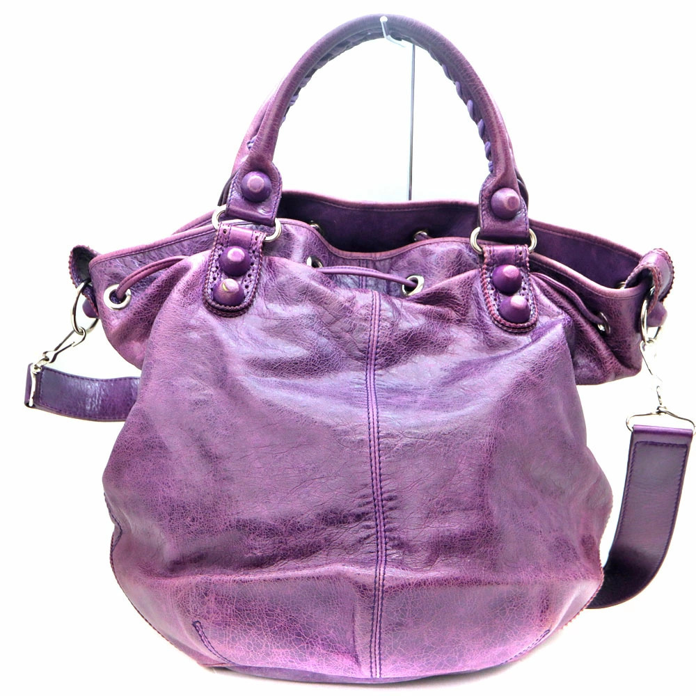 Balenciaga Giant Pom Bag Tote Shoulder Leather Purple - Picture 2 of 6
